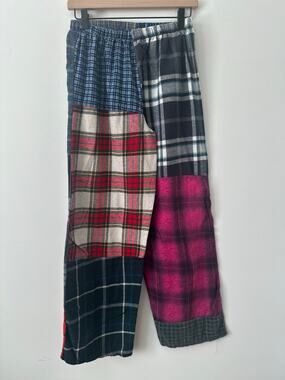 Patchwork Flannel Wide Leg Pants Women's Size S/M Multicolor Plaid Tartan Boho